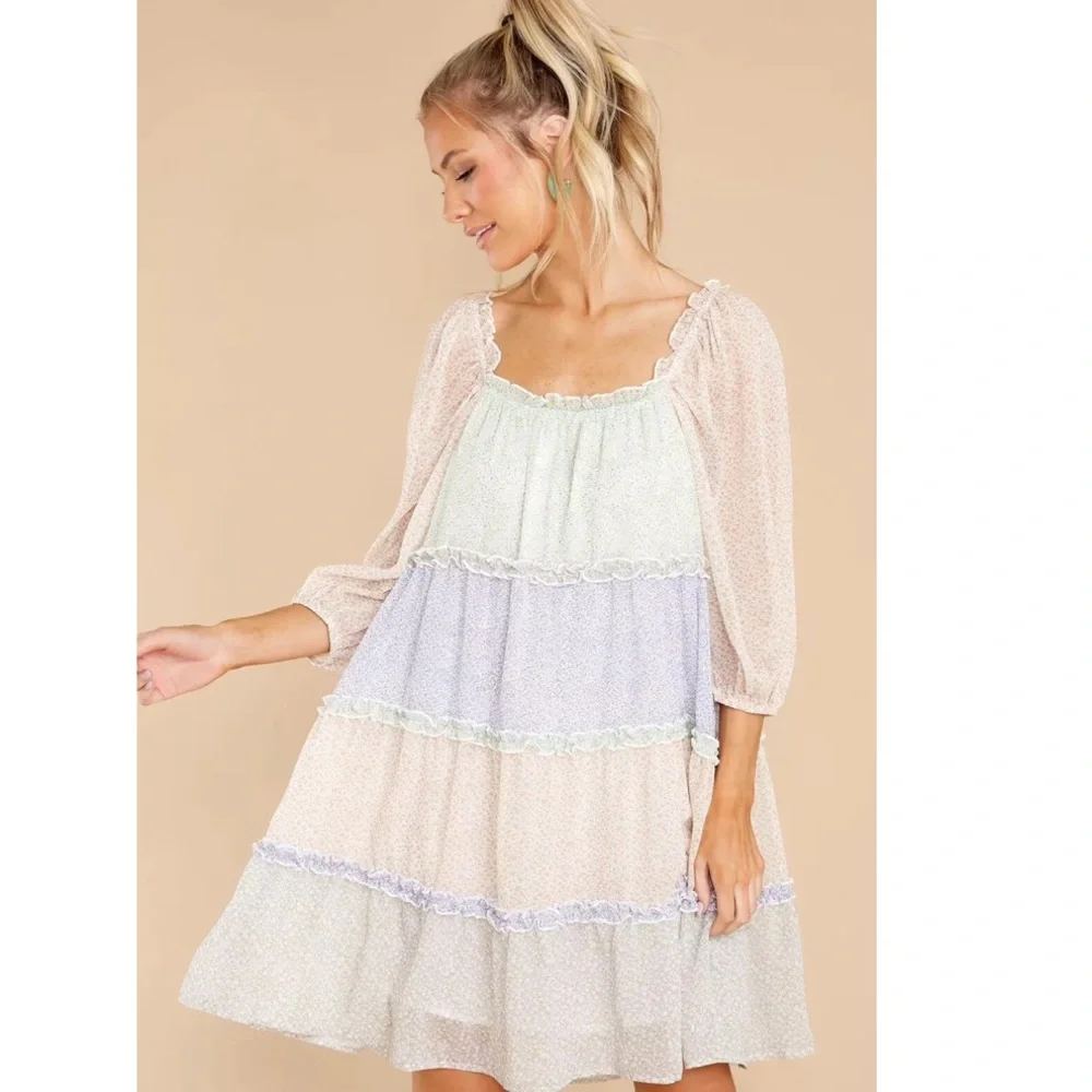 Storia Babydoll‎ Dress NWT Color Block Dress Boutique Size L H14
